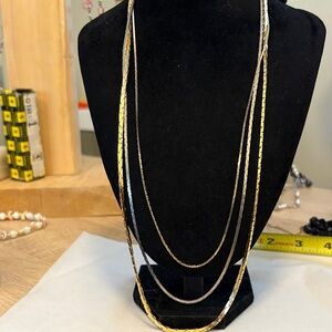 Vintage herringbone, triple strand necklace tri colour
